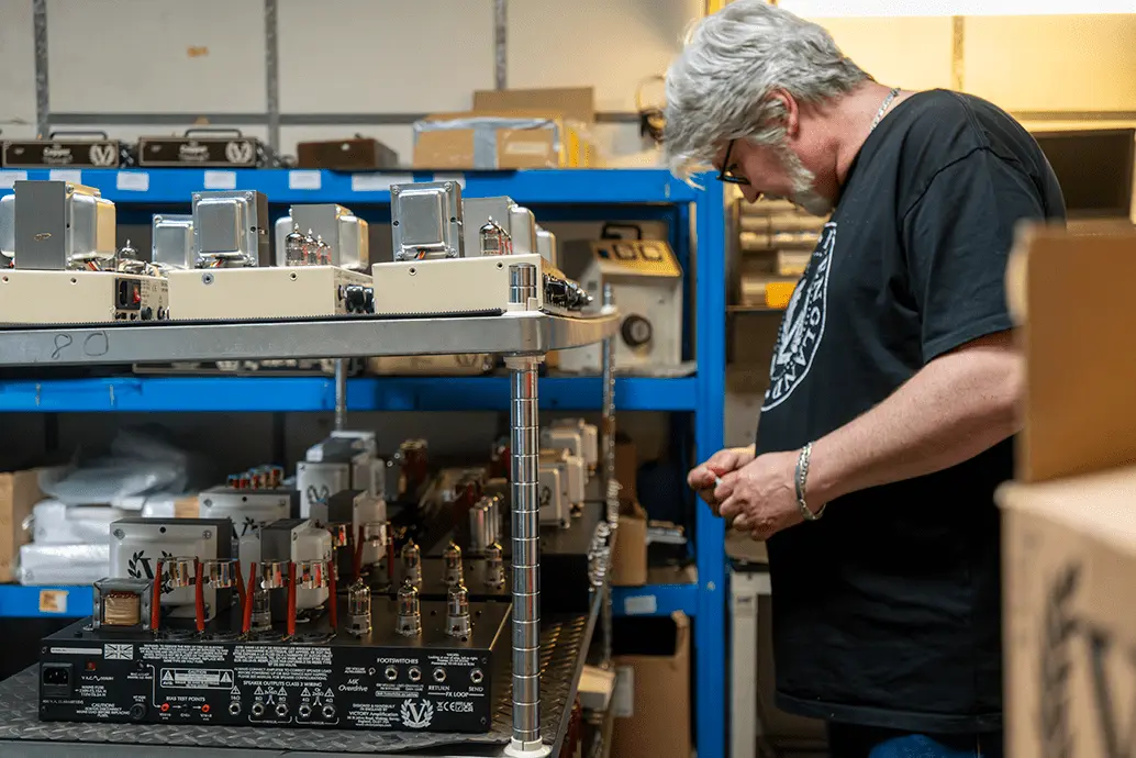 Martin Kidd in the workshop. Photo: Victory Amplification, the Our Story page