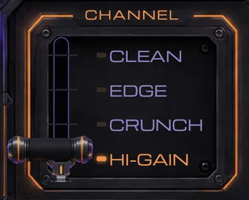 Páka kanálů: CLEAN, EDGE, CRUNCH, HI-GAIN
